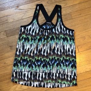 Express Blouse Tank Watercolor Blue Green Black S